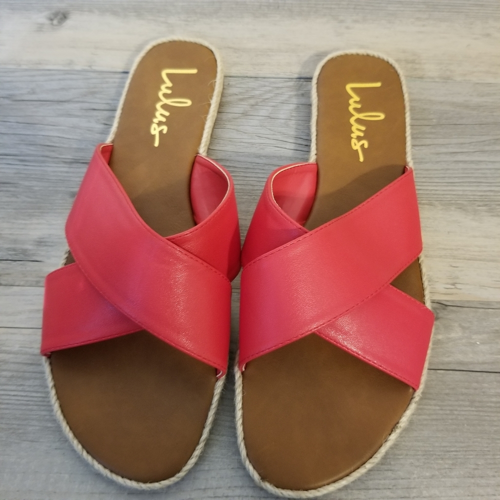 Lulus Koren Red Espadrille Slide Sandals NWOT